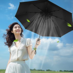 21 inch Manual Open Manual Close Bulit-in Cooling Fan Safety Mesh Inside Black Coated Good UV Protection Folding Fan Umbrella
