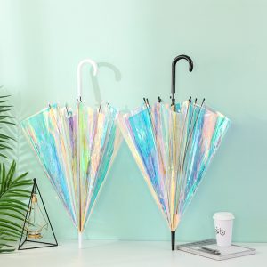 Auto Open Fashion Colorful Transparent Rainbow Straight Holographic Umbrella