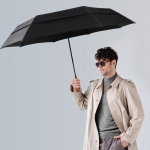 27 inch 8 ribs Customized Logo Large Double Layer Automatic Business Folding Umbrella, Fashionable & Beautiful with Wooden Handle
