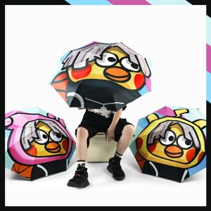 Chicken Pattern Black UV Coating Automatic Folding Umbrella for Sunny & Rainy Days Waterproof & UV-Blocking Design