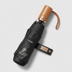 Customizable Compact Wooden Handle Umbrella for Retail and Corporate Use