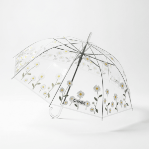 Customizable Transparent Daisy Pattern Umbrella for Industry Use