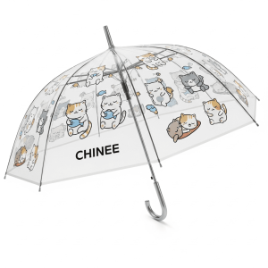 Customized Cat-Themed Transparent Umbrella for Retail and Promotional Use