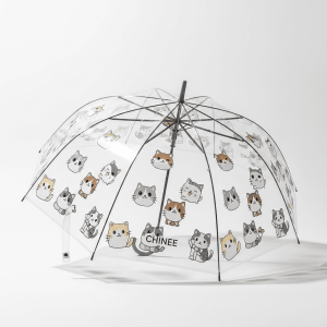 Customizable Cat Pattern Transparent Umbrella for Retail and Promotional Uses