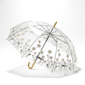 Customizable Transparent Daisy Pattern Umbrella for Fashion and Promotional Use