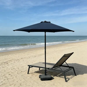 CHINEE 2.3M Modern Commercial Outdoor Hotel Market Umbrella Navy Blue Crank Lift Center Pole Iron Frame 6 Ribs Garden Patio Balcony