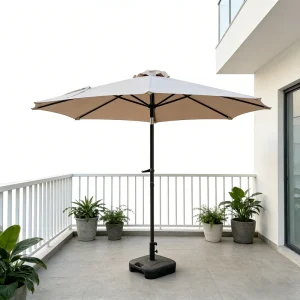 CHINEE 2.3m Round Market Umbrella Pearl Beige with Iron Pole 200g DTY Fabric Crank Handle Tilt Design for Park & Patio Garden Use
