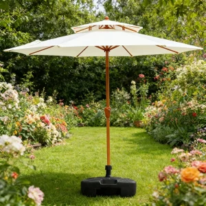 CHINEE 2.7m Double Top Garden Umbrella Outdoor Sunshade Parasol Iron Frame Crank Lift Plain Canopy for Patio
