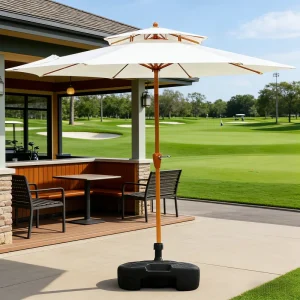CHINEE 2.7m Modern Foldable Waterproof Ventilated Patio Umbrella Double Canopy Iron Crank Lift System Powder Coated Frame Plain Edge