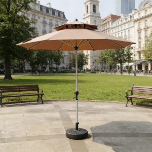 CHINEE 2.7m Modern Waterproof Foldable Double Top Patio Umbrella All Iron Crank Outdoor Market 180g Polyester Fabric 8 Ribs 38mm Pole
