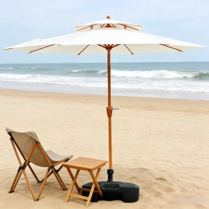 CHINEE 2.7m Waterproof Foldable Outdoor Sunshade Umbrella 8 Rib Iron Frame Double Roof Patio Parasol Solid Color OEM
