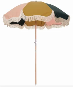 CHINEE 2M Stylish Wooden Beach Umbrella with Tassels