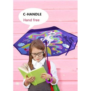 CHINEE 35 Inch Oversize Windproof Golf Size Rain Umbrella Double Layer C Shaped Handle for Kids Modern Style Kids Umbrella