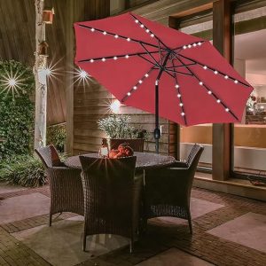 CHINEE 7.5FT Modern Outdoor LED Patio Umbrella with Solar Powered Lights Crank Tilt Garden Pool Shade Canopy 3m Radii