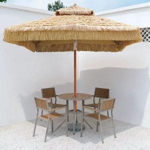 CHINEE 8ft Heavy Duty Pool Side Pole Cantilever Pagoda Palapa Garden Parasol Outdoor Patio Straw Palm Thatch Umbrellas