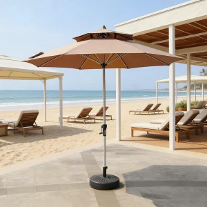 CHINEE All Iron Double Top Patio Umbrella 2.7m Outdoor Crank Sun Umbrella with Powder Coated Frame and 180g Polyester