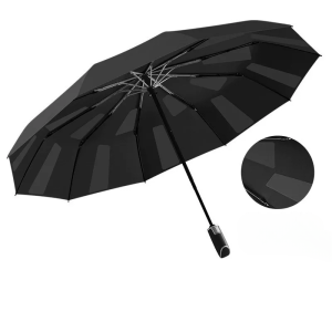 CHINEE Automatic 3-Folding Fantastic Umbrella with Wooden Handle Classic Design Style Made of Pongee Material