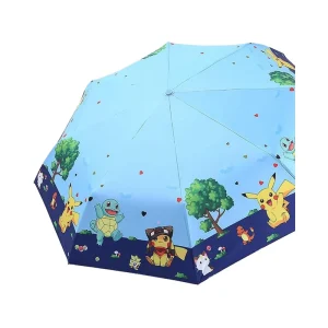 CHINEE Automatic Kids Folding Umbrella Compact Windproof UV Protection with Cartoon Design for Boys Girls Women Made Polyester