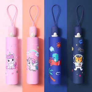 CHINEE Automatic Ultra Lightweight Children’s Umbrella Cute Cartoon Series Dual Use Sunscreen for Sunny Rainy Days Students’ Folding