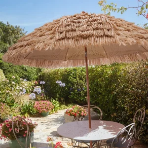 CHINEE Bali Market Large Patio Table and Chairs Outdoor Beach Led Light Umbrellas Straw Fringe Garden Beach