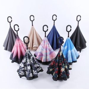 CHINEE Bespoke Aesthetic Inverted Umbrella with C Handle Self standing Double Layer Reverse Parasol for Boutique Brand Identity Gift