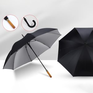 CHINEE Business Gift Black Rubber Golf Umbrella Pongee Straight Wooden Handle Umbrella With Logo Custom
