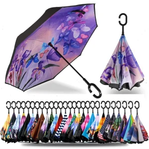 CHINEE C Handle Inverted Umbrella Set Self standing Windproof Reverse Parasol for International Sourcing