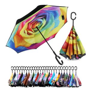 CHINEE Car Inverted Umbrella with C Handle Space saving Self standing Reverse Umbrella for High end Real Estate & Office Use