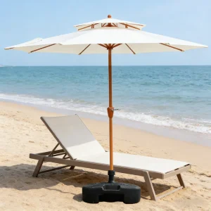 CHINEE Center Pole Patio Parasol 2.7m Double Top Waterproof Iron Structure Manual Crank No Valance No Tilt Hotel Use