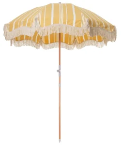CHINEE Commercial Grade Resort Umbrella Classic Yellow & White Stripe Wood Parasol Heavy Duty Zinc Tilt for Pool
