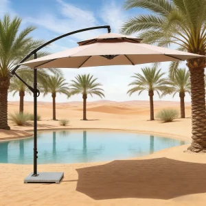 CHINEE Commercial Modern Cantilever Umbrella Double Top Vent Waterproof PU Coated Polyester Canopy Iron Frame for Cafe Hotel Outdoor