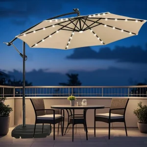 CHINEE Commercial Modern Iron Offset Patio Umbrella with Solar LED Beads Waterproof LED Lighted Cantilever Umbrella B2B Supply
