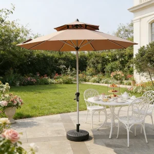 CHINEE Commercial Modern Waterproof Double Top Sunshade Iron Crank Garden Umbrella 2.7m for Hotel Villa Deck Cafe Outdoor Use