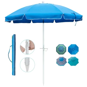 CHINEE Custom 7ft 8 Ribs Steel Push Button Tilt UV 50+ Windproof Vented Canopy Portable Beach Umbrellas
