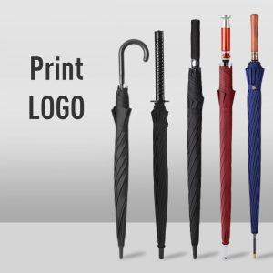 CHINEE Custom Logo Adult Travel UV Printed Golf Umbrella 8 Ribs Long Handle Windproof Straight Design with Black Coating Golf Umbrella