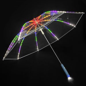 CHINEE Custom Logo Laser Sword LED Umbrella 8 Ribs Durable POE Transparent Canopy Light up Rain Umbrella for Promotion