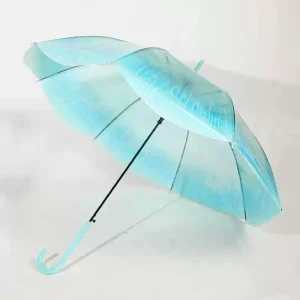 CHINEE Custom Logo Transparent Jellyfish Design Popular Unique Blue Plastic PVC Gradient Manual Lift Straight Umbrella