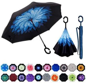 CHINEE Customized Logo Creative Double Layer C Shaped Hand Free Long Handle Reverse Umbrellas