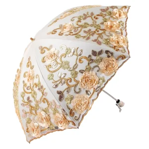 CHINEE Cute Embroidered Wedding Gifts Travel Outdoor Floral Lace Parasol Umbrella for Garden Party Photography Fully Automatic 105cm
