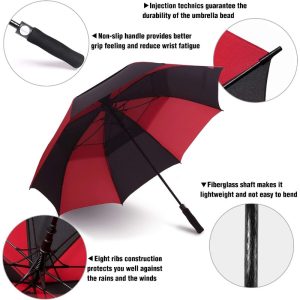CHINEE Double Canopy Golf Umbrella Windproof Manual Open Big Size Unbreakable Fiberglass with Classic Pongee Style