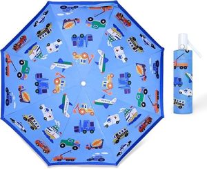 CHINEE Durable Auto-Folding Umbrella for Kids 8-Rib Support UPF 50+ Night-Safe Reflective Strips