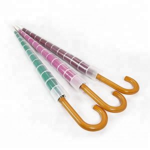 CHINEE Fantastic Anti Drip Telescopic Rain Plastic Sleeve Cover Cover Umbrella with Plastic Cover Wooden Handle J Stick Umbrella