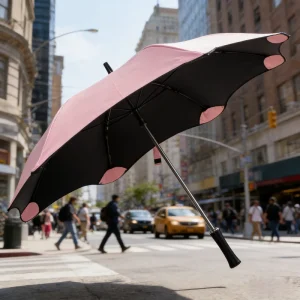 CHINEE Fashion Pink Black Blunt Umbrella with Scalloped Design Windproof Sunshade for Metro Daily Use Custom Imprint Available