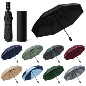CHINEE Full Automatic 8K Ribs Three Folding Reflective Waterproof Windproof Minimalist Plastic Advertising Custom Folding Umbrella Logo
