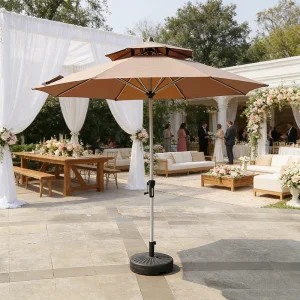 CHINEE Garden Patio Umbrella Double Top 2.7m Crank Lift Iron Pole Ribs 180g Polyester Fabric Modern Design Waterproof Hotel Use Outdoor