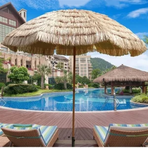 CHINEE Garden Umbrellas 2m Simulation Straw Sun Shade Adjustable Tilt Beach Umbrellas Thatch Tiki Straw Beach Patio Hawaiian Parasol