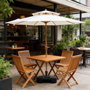 CHINEE Heavy Duty 270cm Waterproof Outdoor Patio Umbrella Double Vented Canopy All Iron Ribs Pole Crank Opening Polyester Fabric Cover