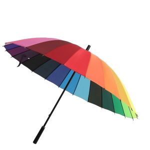 CHINEE High Quality 24 Ribs Chromatic Wooden Straight Umbrella Folding with Custom Logo Printing Promotional Rainbow Umbrella