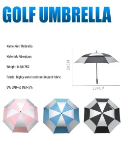 CHINEE High Quality 30 Inch Full Fiber Golf Umbrella with Windproof Double Layer Long Plastic Handle Adults Customizable Golf Umbrella