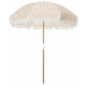 CHINEE High Quality Customized Color Luxury Wooden Pole Beach Umbrella with Tassel